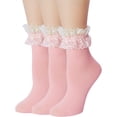thumbnail image 1 of Women Lace Ruffle Ankle Socks, Cute Princess Girls Frilly Cotton Socks 3Pairs, 1 of 4
