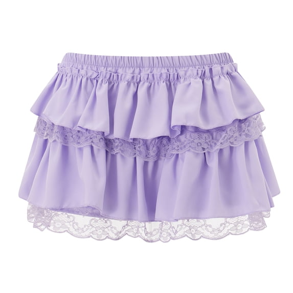 Women Lace Ruffle Bloomer Skirt Frill Tiered Short Skater Skirts Flowy A Line Mini Underskirt