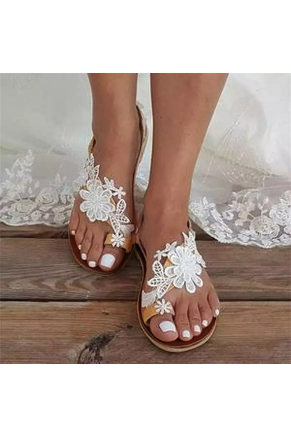 Women Lace Sandals, White Flower Flat Sandals, Boho Sandals, Beach Sandals, Off White Lace Wedding Sandals, Summer Beach Sandals
