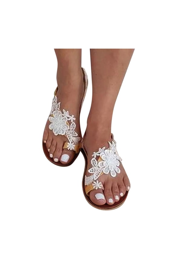 Women Lace Sandals, White Flower Flat Sandals, Boho Sandals, Beach Sandals, Off White Lace Wedding Sandals, Summer Beach Sandals