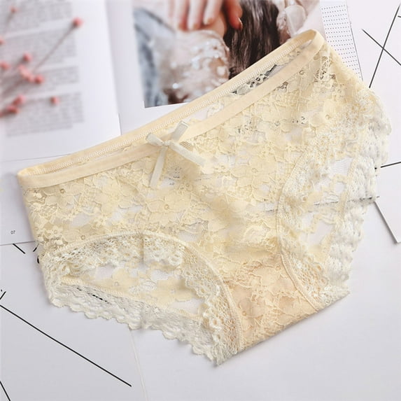 Women Lace Panties Hollow Mesh Trousers Bow Low Waist Panties Ruffle Undies for Women