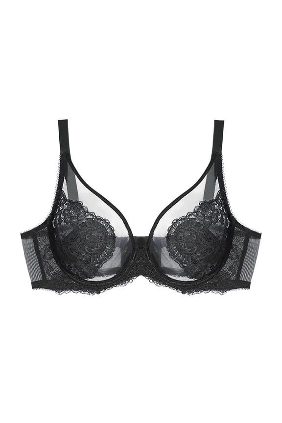 Women Lace Sheer Bra See Through Sexy Deep V Mesh Unlined T-Shirt Bralette Lingerie Minimizer Bras for Women Full Coverage Everyday