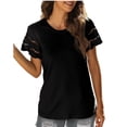 thumbnail image 1 of Women Lace Short Sleeve Shirts Dressy Casual Tops Crew Neck Solid Color Tee Shirt Summer Tops Tunics for Women, 1 of 7