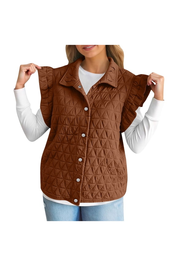 Women Lace Sleeveless Jacket Argyle Vests Fashion Clothing Lapel V Neck Coat Vacation Short Coats Button Down Jacket Vest Cute Comfy Outwear Trendy Overcoat Fall Casual Tops