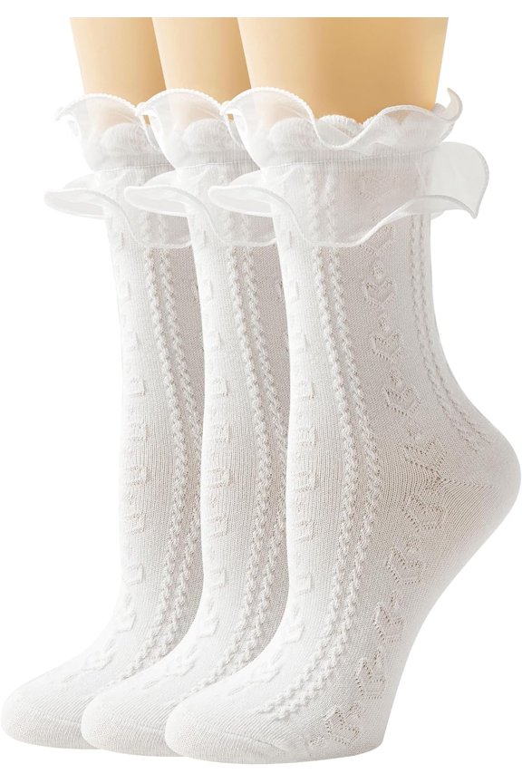 Women Lace Socks Ruffle Frilly Socks - Comfortable Cotton Cute Socks Princess Lolita for Ladies Gril