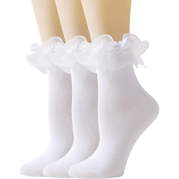 Women Lace Socks Ruffle Frilly Socks with Bow - Comfortable Cotton Socks Cute Socks Princess Lolita socks