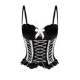 thumbnail image 1 of Women Lace Spaghetti Strap Corset Top Bow Cross Lace Up Front Boned Bustier Punk Halloween Party Club Costume Outfit, 1 of 7