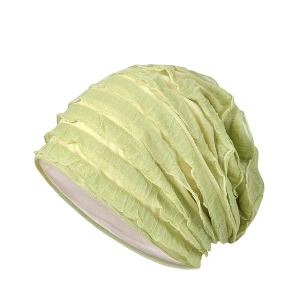 Women Lace Striped Cotton Stretchy Beanie Hat Elastic Summer Baggy Slouchy Cap