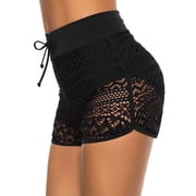 Women Lace Swim Shorts Drawstring Board Shorts Bathing Suit Shorts Hollow Bottoms Swimming Boy Shorts Swimsuit