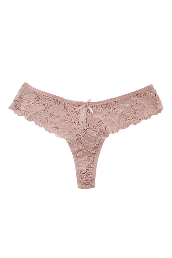 Women Lace Thong Triangle Hollow Breathable Crotch Panties Comfort Everyday Wear for Women Beige S
