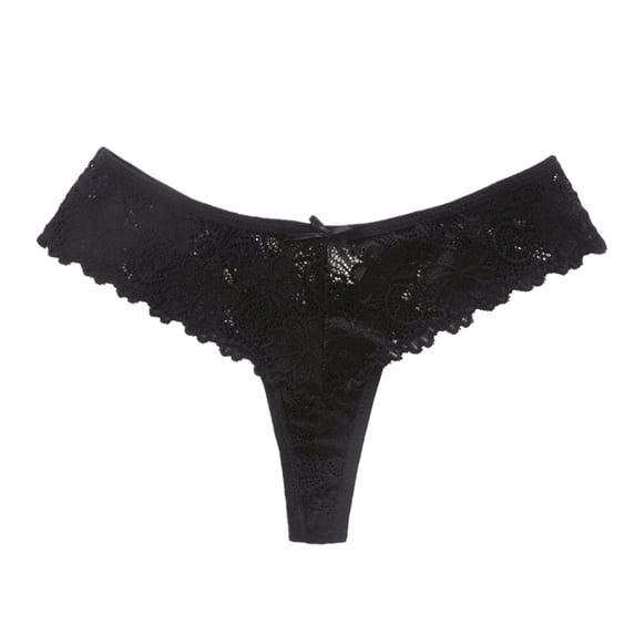 Women Lace Thong Triangle Hollow Breathable Crotch Panties Comfort Everyday Wear for Women Black M