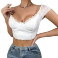 thumbnail image 1 of Women Lace Top, Off-shoulder Underwire Lightweight Summer Bustier Crop Top T-shirt, 1 of 10