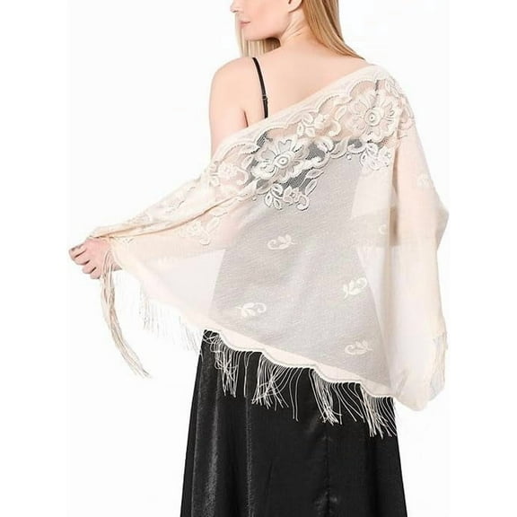 Women Lace Triangle Wraps Floral Mesh Shawls with Fringe 1920s Wedding Evening Party Dresses Scarves