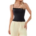 thumbnail image 1 of Women Lace Trim Cami Sleeveless Spaghetti Strap Camisoles Square Neck Crop Top Summer Streetwear, 1 of 6