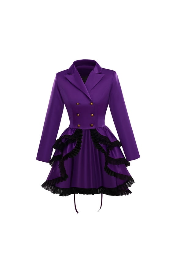 Women Lace Trim Lace-up High Low Coat Purple Steampunk Victorian Style Gothic Jacket Medieval Noble Court Dress