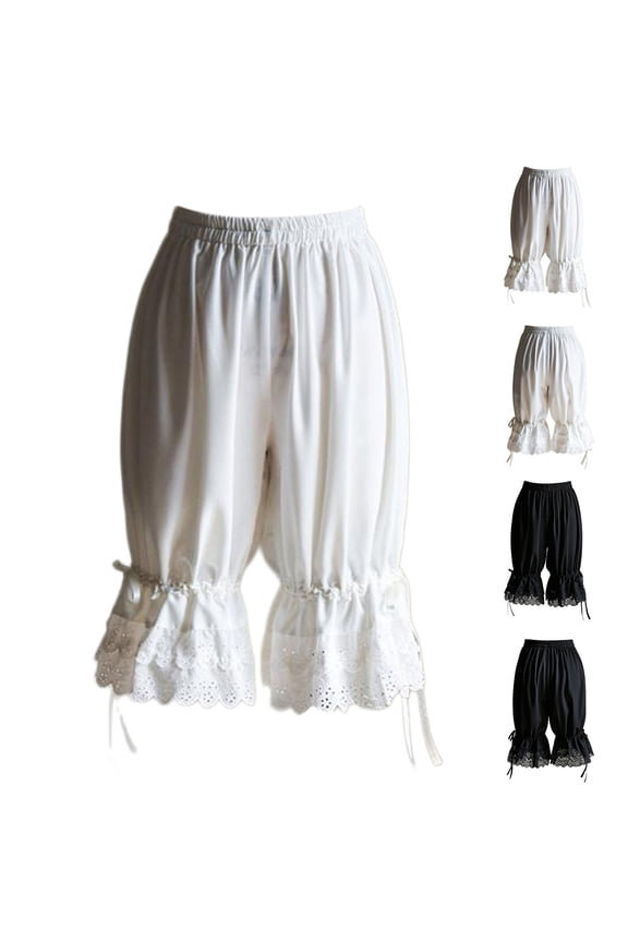 Women Lace Trim Long Bloomers BWASD Elastic Mid Rise Ruffle Pettipants Pantaloons Loose Fit Trousers Y2K Travel Vacation Capri Pants Summer 2026 New (White XL)