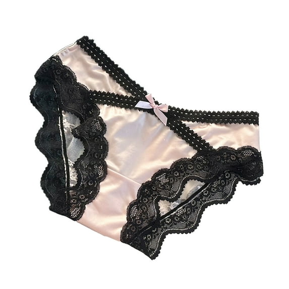 Women Lace Trim Panties Low Rise Stretch Briefs with Bow Silky Satin Bikini Underwear Ladies Underpants