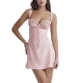 thumbnail image 1 of Women Lace Trim Satin Mini Dress Strap Backless Short Bodycon Dress Summer Low Cut Dress Party Going Out Dresses, 1 of 6