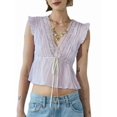 thumbnail image 1 of Women Lace Trim Shirts Sleeveless V Neck Flutter Sleeve Tie Front Cropped Tank Tops Slim Fit Tops Light S, 1 of 5