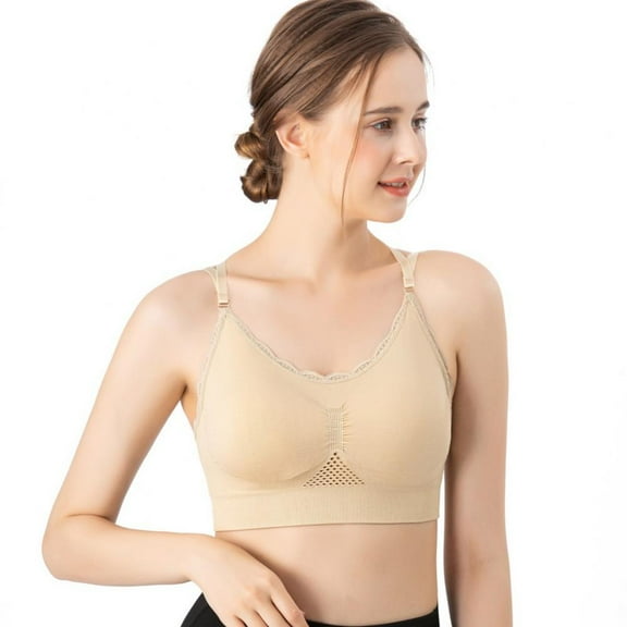 Women Lace Trim Sports Bras Criss-Cross Back Yoga Bralette Wirefree Padded Active Workout Bra Crop Tank Tops