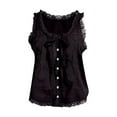 thumbnail image 1 of Women Lace Trim Tank Tops Y2k Tie Front Semi Sheer Crop Vest Cute Sleeveless Scoop Neck Flowy Shirt Black S, 1 of 5