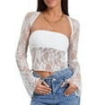 thumbnail image 1 of Women Lace Tube Tops Mesh See-Through Boat Neck Strapless Tank Tops with Long Sleeve Bolero Shrugs, 1 of 10