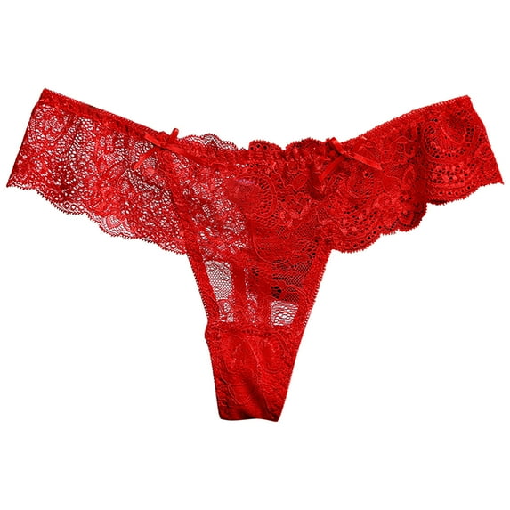 Women Lace Underwear Lingerie Thongs Panties Ladies Hollow Out Underwear Red M(M)