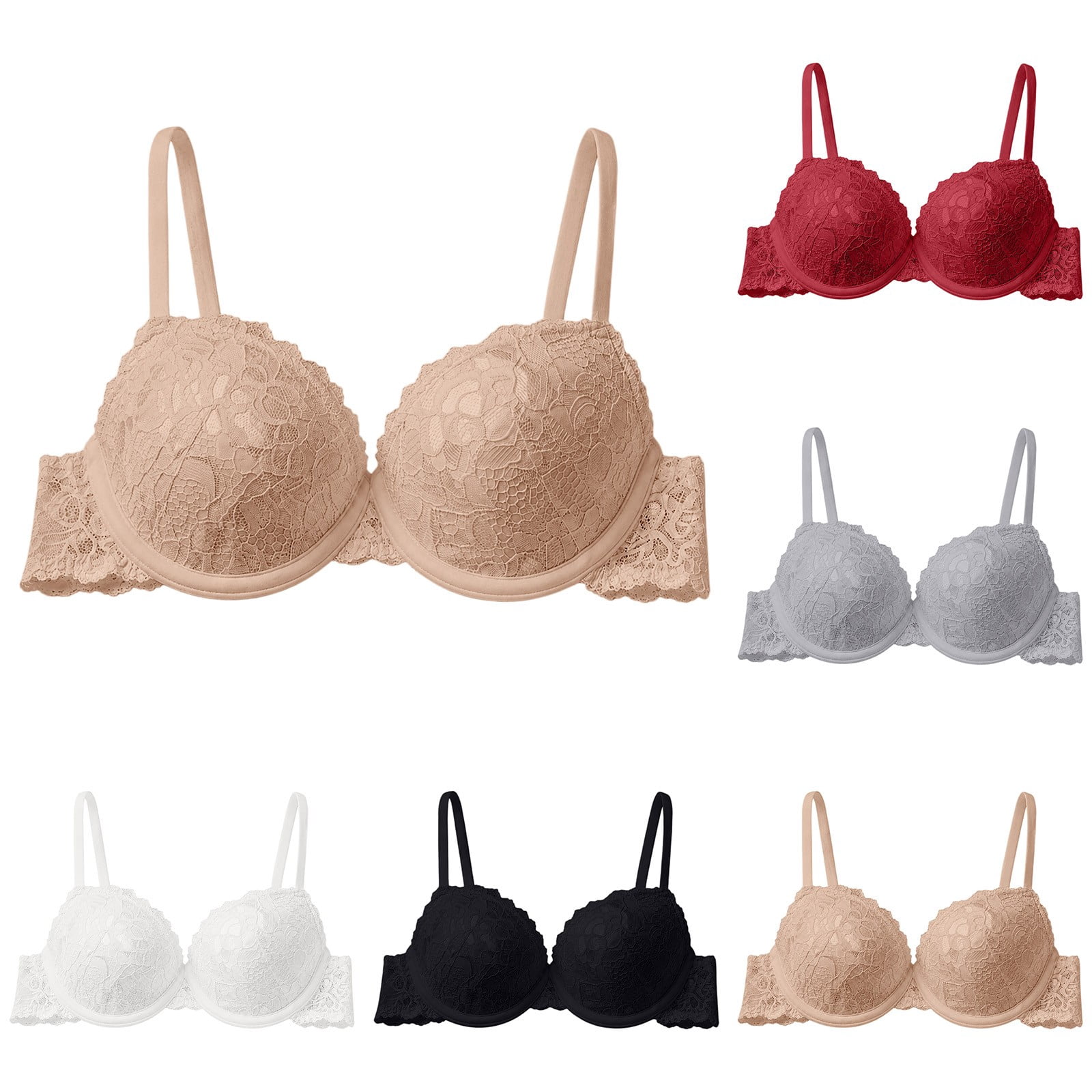 Women Lace Underwire Bra Padded Push Up Full Coverage Comfort For Daily ...