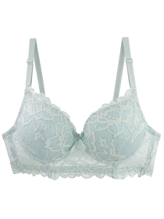 Women Lace Underwire Bras Padded Push Up Minimizer Bralettes Light Full Coverage Everyday Bra 32C, Mint Green