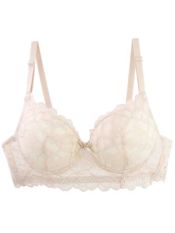 Women Lace Underwire Bras Padded Push Up Minimizer Bralettes Light Full Coverage Everyday Bra 36C, Beige