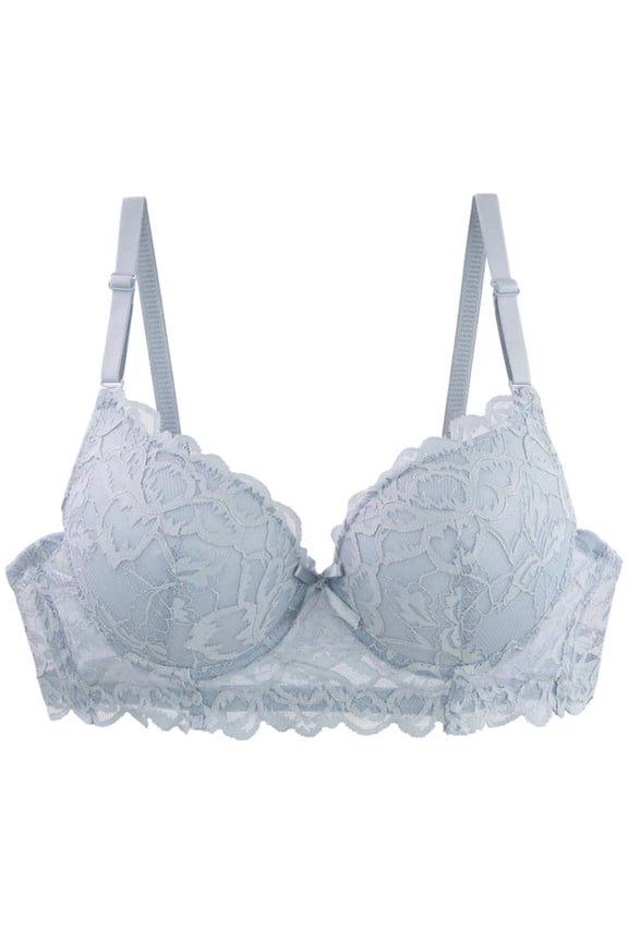 Women Lace Underwire Bras Padded Push Up Minimizer Bralettes Light Full Coverage Everyday Bra 40B, Light Blue