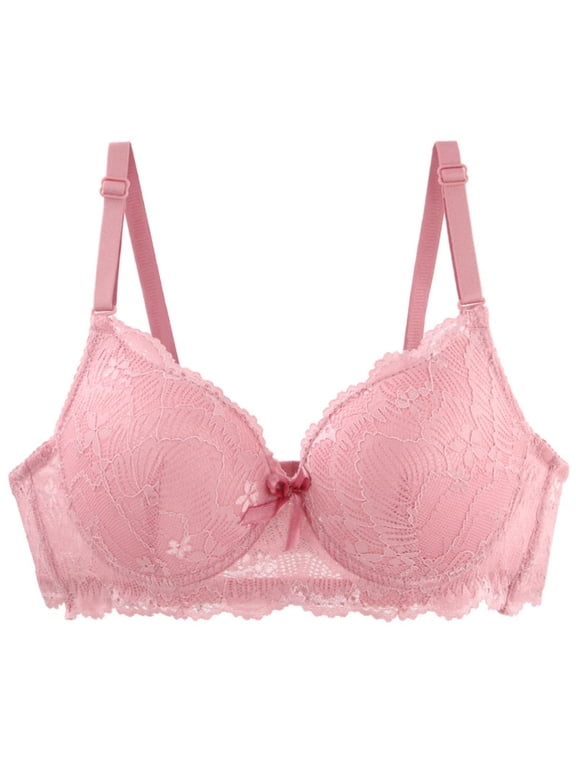 Women Lace Underwire Bras Padded Push Up Minimizer Bralettes Light Full Coverage Everyday Bra 44C, Pink