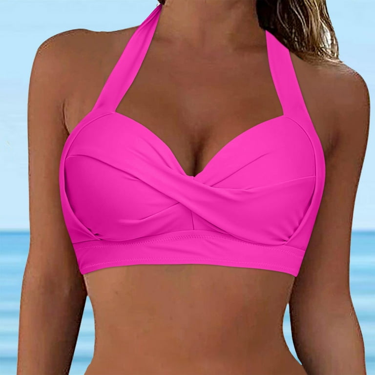 Women Lace Up Bikini Top Push Up Swim Top Women Lace Up Swimwear Tops Underwire Full Coverage Bikini Top Push Up Swim Crop Top Tie Back Bathing Suit Tops Color Hot Pink Size L Walmart