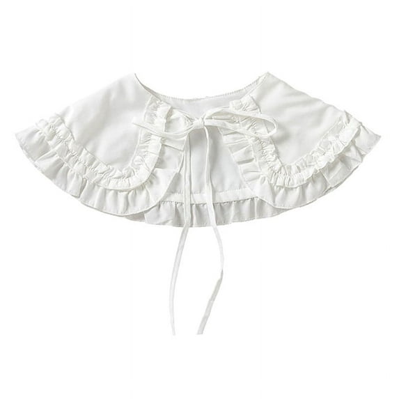 Women Lace Up Bowtie False Collar Choker Chiffon Blouse Shawl Cover Mini Cape DIY Shirt Dress Collar - White