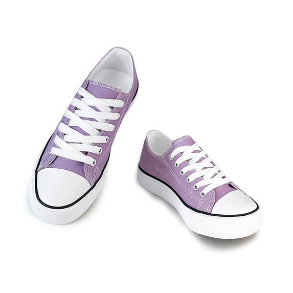 Women Lace Up Canvas Walking Tennis Sneakers, Low Top Casual Comfort Flat Shoes,Purple