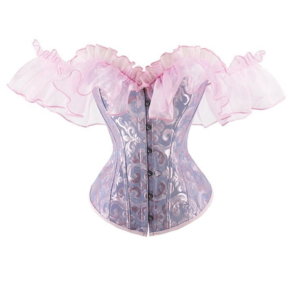 Women-Lace-Up-Corset Sexy-Floral-Boned-Bustier with Lace-Sleeves Party-Crop-Overbust Top-Bodyshaper