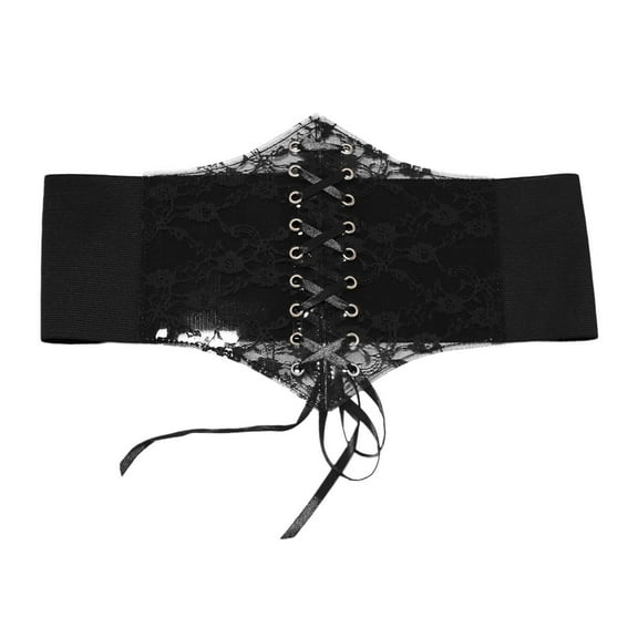 Women Lace Up Corset Waist Belt Transparent Lace Crochet Petal Elastic Wide Belt For Dress