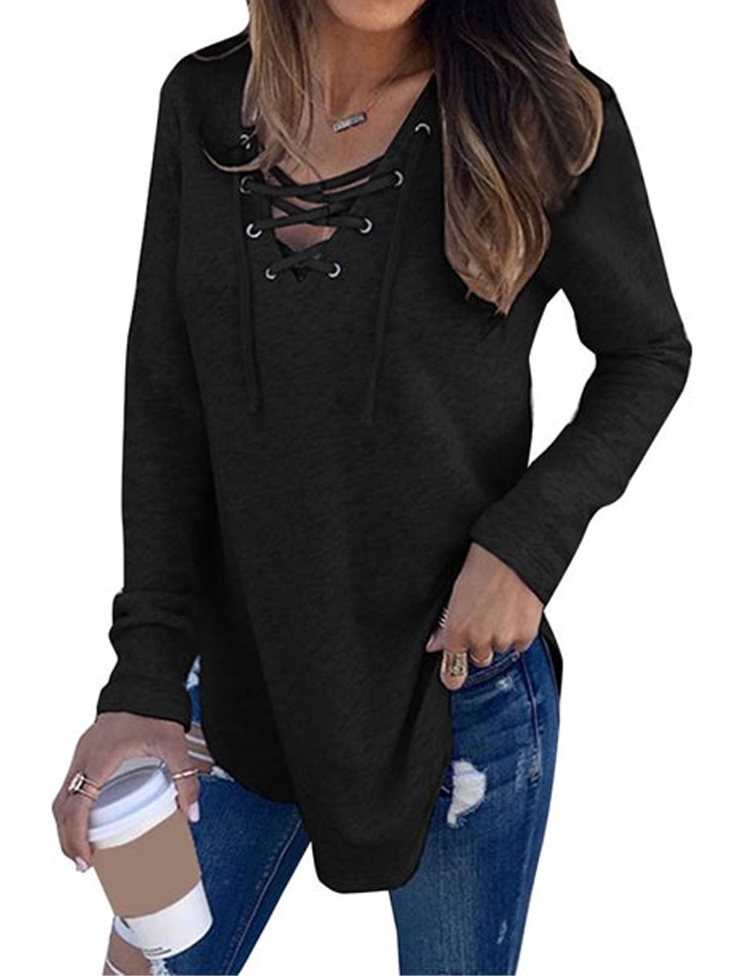 LADIES LONG SLEEVE LACE-UP TEE