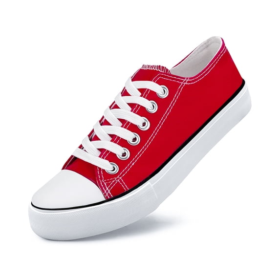 Women's Low‑Top Canvas Tennis Sneakers, Lace‑Up Casual Walking Flat Shoes, Red 7