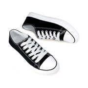 Women's Low‑Top Canvas Tennis Sneakers, Lace‑up Casual Walking Flat Shoes, Black 11