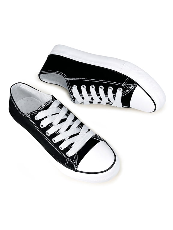 Women's Shoes Low-Top Canvas Athletic Shoes,Round Toe, Black, 8
