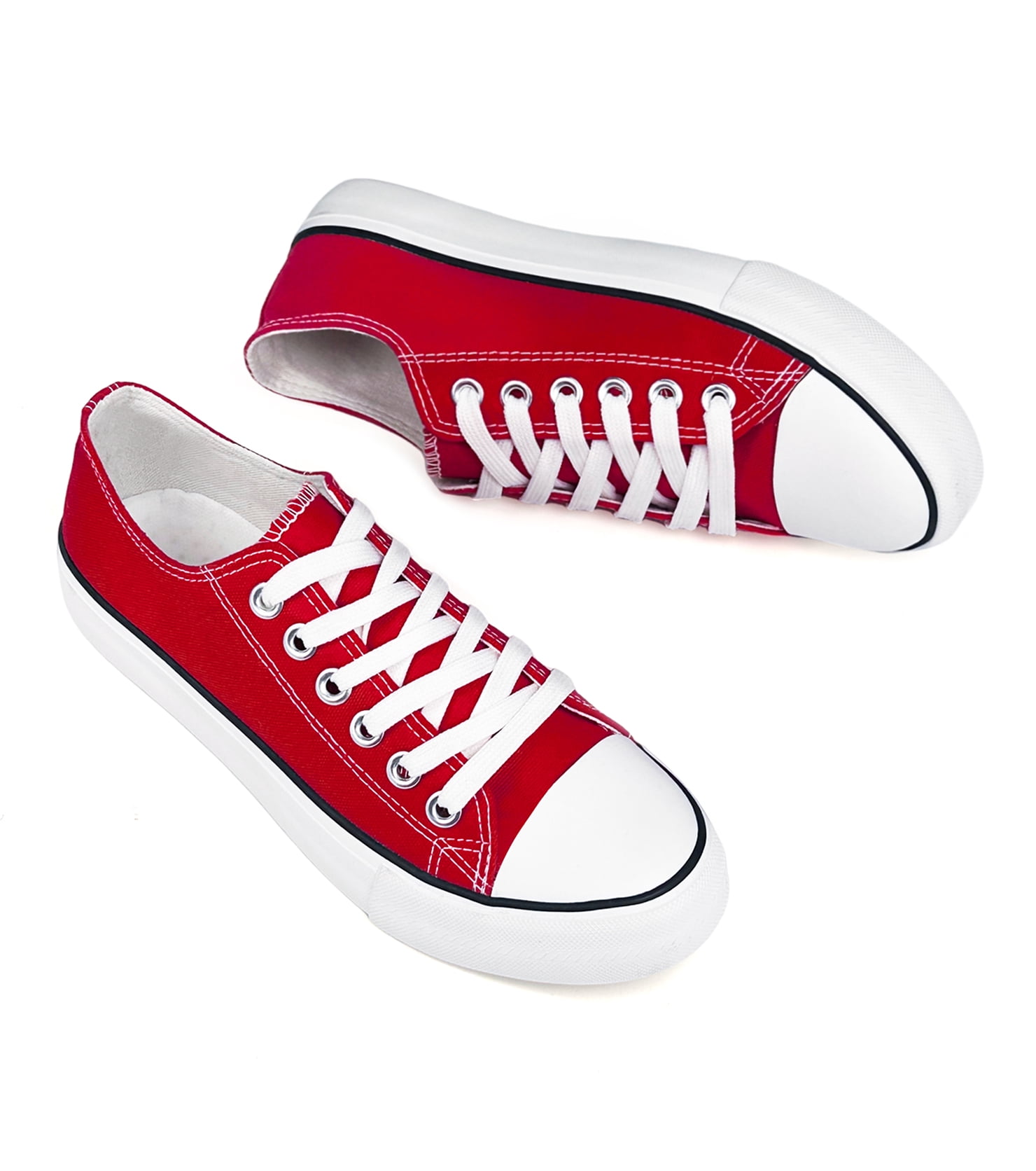 Women Lace up Walking Canvas Tennis Sneakers, Low Top Casual Comfort Flat Shoes
