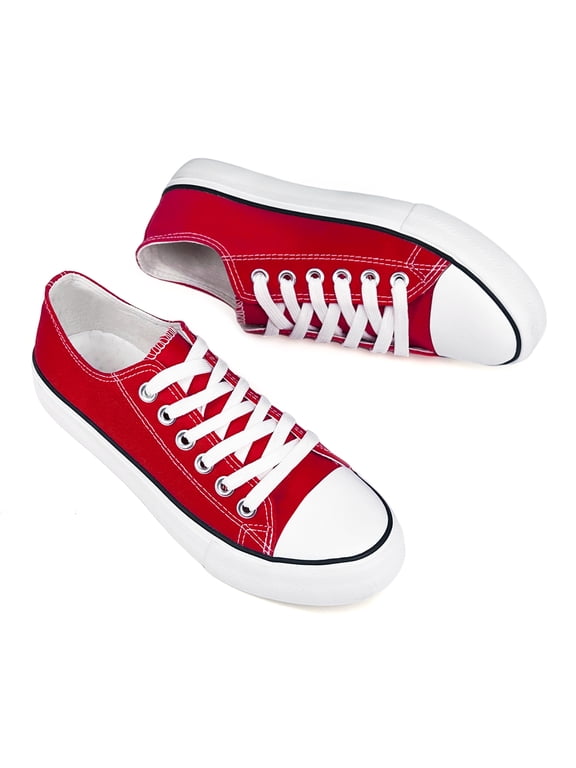 Women Lace up Walking Canvas Tennis Sneakers, Low Top Casual Comfort Flat Shoes