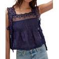 thumbnail image 1 of Women Lace Vest Tanks Y2K Sleeveless Split Side Tie Tank Top Sheer Ruffle Shirt Summer Going Out Crop Tops Navy Blue S, 1 of 8