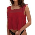 thumbnail image 1 of Women Lace Vest Tanks Y2K Sleeveless Split Side Tie Tank Top Sheer Ruffle Shirt Summer Going Out Crop Tops Red S, 1 of 7