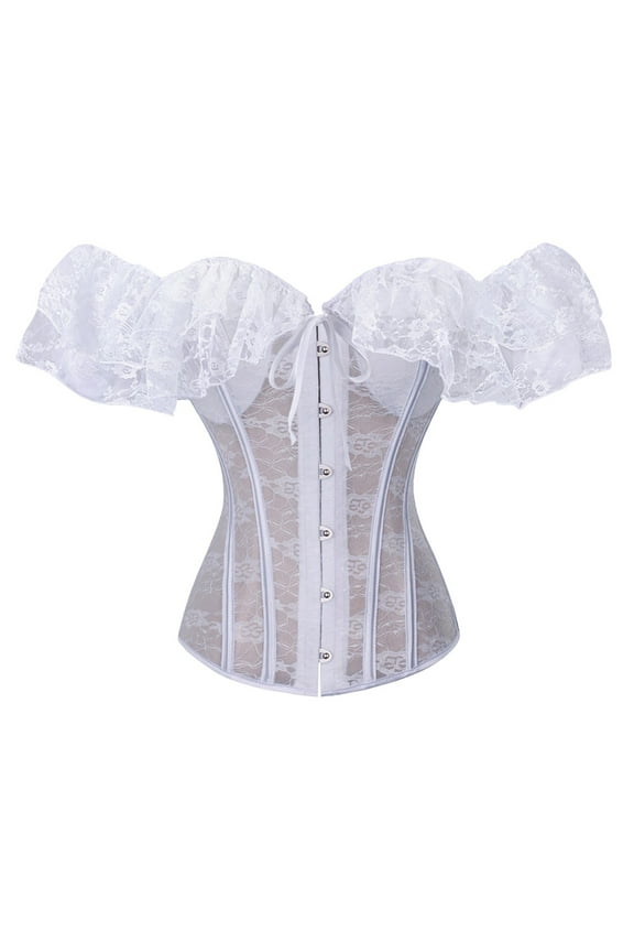 Women Lace Up Vintage Boned Bustier Corset With Garters Lace Up Boned Overbust Corset Bustier Lingerie Bodyshaper Body Lace Small Waist Corset Underwire Bodysuit All under Control Womens Camisole