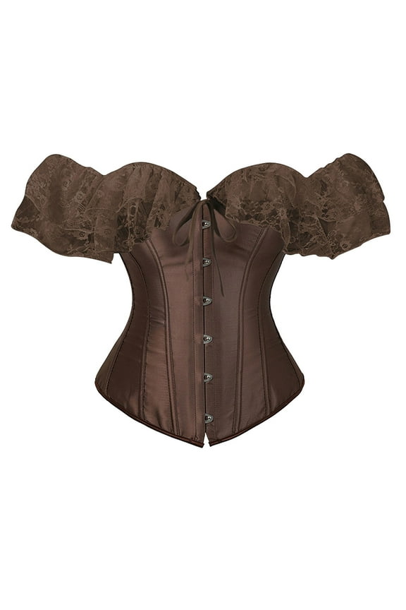 Women Lace Up Vintage Boned Bustier Corset With Garters Lace Up Boned Overbust Corset Bustier Lingerie Bodyshaper Zipper Waist Trainer for Women Low Back Compression Top Tight Sleek And Lean