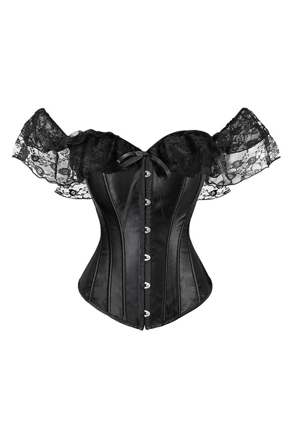 Women Lace Up Vintage Boned Bustier Corset With Garters Lace Up Boned Overbust Corset Bustier Lingerie Bodyshaper Zipper Waist Trainer for Women Low Back Compression Top Tight Sleek And Lean