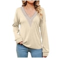 thumbnail image 1 of Women Lace Vneck Top Shirts Long Sleeve Tshirt Dressy Business Puff Tee Blouse Tops, 1 of 6