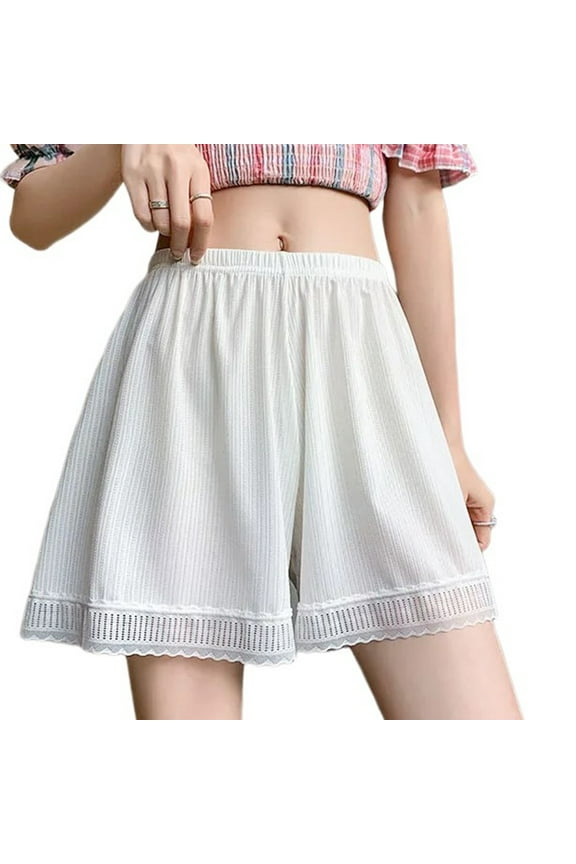 Women Lace Wide Leg Half Slip Shorts Ice Silk Underwear Safety Pant Pettipants